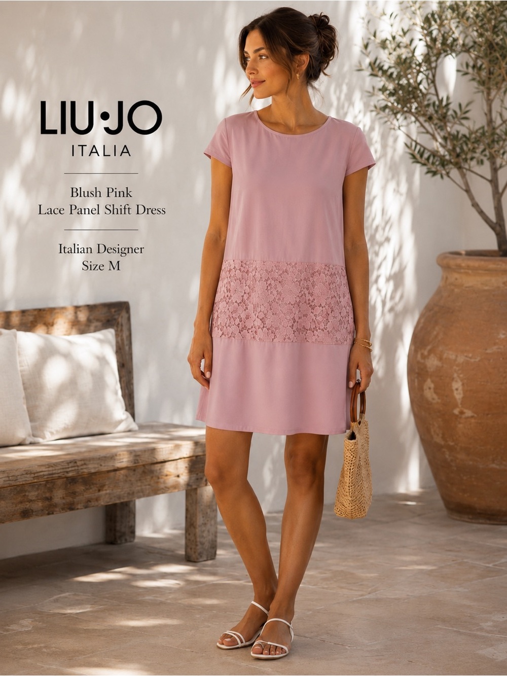๐ฎ๐น Liu Jo Blush Pink Lace Panel Shift Dress | Italian Designer | Size M